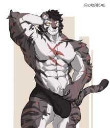 2025 abs absurd_res anthro biceps biped bulge colored felid hi_res male mammal muscular muscular_anthro muscular_male muscular_thighs orcatemi pantherine pecs sdorica signature tiger triceps yao_(sdorica)