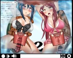 2girls 2others animated bikini_top blue_hair blush blushing censored chat chat_box clothed_sex cum cum_in_pussy cum_inside drooling from_behind insect insects livestream murahachiro peace_sign red_hair skirt sound tagme tongue tongue_out video x-ray zoophilia