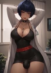 1futa 1futanari ai_generated armpits ass bangs bare_breasts belt big_ass big_belt big_breasts big_butt big_hips big_penis black_dress blue_hair bob_cut breasts brown_eyes bulge bulge_through_clothing cleavage clinic clothed clothing coat collar dark_blue_hair dick dickgirl dress eyebrows eyelashes futa_only futanari goth goth_futa goth_girl grin grinning grinning_at_viewer hair hands-free hands_behind_head hospital huge_cock indoors lab_coat legs lips lipstick long_hair looking_at_viewer looking_down makeup medium_hair narrow_waist narrowed_eyes navel necklace nose penis persona persona_5 persona_5_royal red_belt seducing seductive seductive_eyes seductive_gaze seductive_look seductive_mouth seductive_pose seductive_smile short_dress short_hair sitting smile smile_at_viewer smiley_face smooth_balls smooth_penis smooth_skin solo solo_dickgirl solo_focus solo_futa solo_futanari spiked_collar tae_takemi teeth testicles tiny_dress velonix