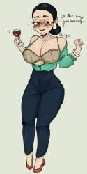 1girls arms_up bra cleavage debbie_grayson drunk drunk_bubble english_text female flats fully_clothed hair_bun holding_object image_comics invincible jeans jeteggs jewelry large_breasts milf mother open_clothes open_shirt pants solo solo_female solo_focus talking talking_to_viewer tucked_shirt wine wine_glass