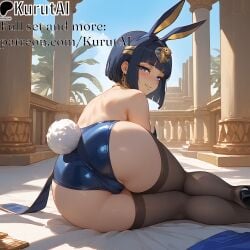 1girls ai_generated animal_crossing animal_ears ankha ankha_(animal_crossing) artist_name artist_signature ass bangs bare_shoulders bed blunt_bangs blush bob_cut bunny bunny_ears bunny_girl bunny_tail bunnysuit cameltoe dark-skinned_female dark_skin detached_collar earrings fake_animal_ears fake_tail from_behind hi_res high_heels high_resolution highres humanized indoors jewelry kurutai leotard looking_at_viewer looking_back on_bed patreon playboy_bunny rabbit_ears rabbit_tail short_hair smile solo tail thighhighs thighs uncensored