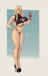 1girls bangle bangles bel_(belmeatart) big_ass big_breasts big_lips big_thighs bimbo_lips blonde_hair breasts curvaceous curvy curvy_figure devil_hs digital_media_(artwork) earrings female female_only glasses high_heels hips holding_object holding_phone hoop_earrings hourglass_figure huge_ass huge_breasts huge_thighs large_ass large_breasts large_thighs legs light-skinned_female light_skin lipstick long_fingernails looking_at_phone makeup mature mature_female nail_polish oc original original_character painted_fingernails painted_nails platform_heels revealing_clothes simple_background skimpy_clothes slim_waist standing thick thick_hips thick_legs thick_lips thick_thighs thighs underboob voluptuous waist wearing_glasses wide_hips wide_thighs