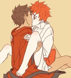 2boys albino artist_request brown_hair jack_spicer kimono kimono(?) kissing leg_lift makeup male male_only multiple_males raimundo_pedrosa red_hair robe tagme xiaolin_showdown yaoi