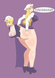anal anal_vore ass big_ass blonde_hair bonnestar12 bound bound_arms facesitting female female_on_top female_pred female_prey hammerspace hammerspace_vore last_look lunarian same_size_vore touhou touhou_project toyohime unwilling_prey vore watatsuki_no_toyohime yakumo_yukari yukari_yakumo