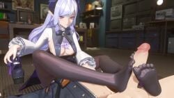 1boy 1girls 3d animated armpit_fetish cum cumshot ejaculation feet foot_fetish footjob gs_mel_(gs_melon) hoyoverse indoors light-skinned_female light-skinned_male light_skin mihoyo no_sound pov purple_hair red_eyes room shoes_off soles stockings tagme video vivian_(zenless_zone_zero) vivian_banshee wise_(zenless_zone_zero) zenless_zone_zero