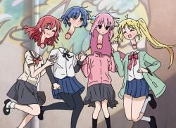 4girls bocchi_the_rock! gotou_hitori holding_hands ijichi_nijika intersex jbxpist jumping kita_ikuyo monophallia more_at_source penis penis_neck pussy pussy_neck uncensored unusual_anatomy unusual_genitalia_placement unusual_penis_placement unusual_pussy_placement what yamada_ryou