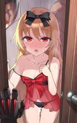 1girls 2boys after_sex although_she_hurriedly_put_on_clothes although_she_hurriedly_put_on_clothes_(meme) arifureta_shokugyou_de_sekai_saikyou ass_grab babydoll blonde_female blonde_hair blush blush_lines cameltoe caught_cheating caught_in_the_act cheating cheating_wife cleavage collector-x cuckold cuckold_pov cuckolding cum cum_drip cum_dripping cum_dripping_out_of_pussy cum_in_panties cum_in_pussy cum_leaking cum_leaking_out_of_pussy cum_wearing door doorknob fat_male grabbing_ass grabbing_from_behind highres horny_female light-skinned_female lingerie lingerie_panties long_hair looking_at_viewer male_pov mirror nagumo_hajime netorare ntr open_mouth petite pov pov_hands red_eyes reflection ribbon ribbon_in_hair semen straight surprised surprised_expression surprised_face sweat sweatdrop thighs vampire_girl yue_(arifureta)