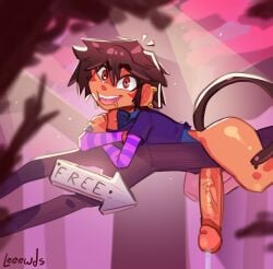 1boy big_penis bottomless clothing clothing_aside cock_hanging crossed_arms femboy forest forest_background free_use huge_cock hung_femboy hung_trap imminent_milking laying_on_stomach leeewds looking_at_viewer male male_only monkey_boy monkey_tail original original_character penis_hanging penis_out piercings ready_to_fuck smile smiling smiling_at_viewer solo solo_femboy solo_male sun_(leeewds) tan-skinned_male tan_body tan_skin tree tree_branch twink