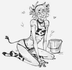 2d_(gorillaz) churchbingo clothed clothed_male clothing cow_ears cow_print cow_print_bikini cow_print_panties drool drool_on_face drool_string drooling femboy femboy_focus femboy_only gorillaz happy happy_male heart heart_symbol looking_at_viewer male male_focus male_only old_femboy old_twink outfit skinny skinny_male smile smiling smiling_at_viewer thin thin_male tooth_gap