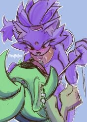 afrosoricid anthro atr0c1us blaze_the_cat blush bodily_fluids domestic_cat dominant dominant_female duo ear_piercing ear_ring felid feline felis female female/female forehead_gem gem green_body hair hi_res idw_publishing jewelry leash leash_pull mammal necklace orange_eyes piercing ponytail purple_body ring_piercing saliva sega sonic_(series) sonic_the_hedgehog_(comics) sonic_the_hedgehog_(idw) sonic_the_hedgehog_(series) submissive submissive_female surge_the_tenrec tail tan_body tan_skin tenrec tongue tongue_out