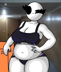 1girls bald bald_female belly belly_button black_eyes bra breasts chetoh chubby chubby_female claire_(chetoh) cleavage egg female female_focus female_only hand_on_hip hand_on_object looking_at_viewer oc original original_character panties photo_background smile smiling smiling_at_viewer solo solo_female underwear void white_body wink winking_at_viewer