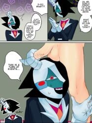 abstract_character balls_on_face blush comic cum_on_face dialogue english_text first_porn_of_character horn horn_fucking maigo_(rewrite) maigo_(sonic.exe) male/male nervous penis rewrite smile sonic.exe_(series) speech_bubble yaoi