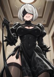 ai_generated alternate_breast_size ass ass_visible_through_thighs black_blindfold black_dress black_hairband black_legwear black_leotard black_thighhighs blindfold blush breasts cameltoe cleavage cleavage_cutout closed_mouth clothing clothing_cutout covered_eyes covered_navel crotch curvy dress eyewear feather-trimmed_sleeves female hairband headwear huge_breasts jousneystudio juliet_sleeves large_breasts legwear leotard long_sleeves looking_at_viewer mole mole_under_mouth nier nier:_automata nier_(series) partially_visible_vulva puffy_sleeves short_dress short_hair sitting skindentation solo spread_legs thick_thighs thighhighs thighs trembling white_hair yorha_2b