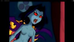 black_hair blue_skin breasts jackie_chan_adventures jade_chan nude open_mouth queen_of_the_shadowkahn red_eyes short_hair tagme teeth