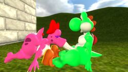 1boy 1girls 3d 3d_(artwork) ass big_ass big_breasts big_butt big_penis big_thighs birdo black_eyes blowjob bow breasts bubble_ass bubble_butt closed_eyes curvy duo eyeshadow female female/male kabalmystic_(style) male male/female mario_(series) nintendo nipples open_mouth outdoors penis purple_eyeshadow red_bow shoes sucking_penis tail thhypercombine12 thick thick_ass thick_butt thick_hips thick_thighs thighs wide_hips yoshi