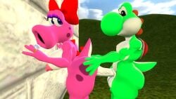 1boy 1girls 3d 3d_(artwork) against_wall anal anal_penetration ass balls big_ass big_breasts big_butt big_thighs birdo black_eyes bow breasts bubble_ass bubble_butt crossgender curvy diamond_ring duo eyeshadow female female/male hands_on_another's_ass hands_on_ass hands_on_butt kabalmystic_(style) male male/female mario_(series) mtf_crossgender nintendo nipples outdoors penis purple_eyes purple_eyeshadow red_bow tail thhypercombine12 thick thick_ass thick_butt thick_hips thick_thighs thighs wide_hips yoshi