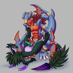 1:1 absurd_res aquatic chain fish frottage garchomp generation_3_pokemon generation_4_pokemon generation_6_pokemon genitals hi_res male male/male mega_evolution mega_garchomp mega_stone muscular nintendo penile penis penises_touching pokemon pokemon_(species) pophis scar sceptile sex shark spookybooty zylo_the_garchomp