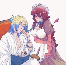 1boy1girl alexis_ness artist_request blonde_hair blue_eyes blue_hair blue_lock blush blush_lines breasts cleavage collar cute cute_face cute_female degradation degraded degrading_accessory dog_collar dominant_male fem_ness_is_a_baddie female femlock femsub genderbend genderswap good_girl grabbing_collar heart heart_symbol i_love_fem_ness i_love_women ignoring ignoring_partner kaiser_michael leash leash_and_collar looking_at_partner loving_gaze maid maid_apron maid_cap maid_outfit maid_uniform male male/female maledom michael_kaiser neck_collar ness_alexis obedient_bitch obedient_female obedient_sub objectification pecs reading_book red_eyes red_hair robe rule_63 straight submissive submissive_female tattoo tattooed_arm tiny_waist uncaring uninterested white_background