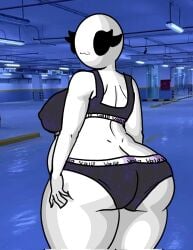 1girls :3 ass bald bald_female black_eyes bra breasts chetoh chubby chubby_female claire_(chetoh) egg female female_focus female_only looking_at_viewer looking_back_at_viewer oc original original_character panties photo_background rear_view smile smiling smiling_at_viewer solo solo_female underwear void white_body