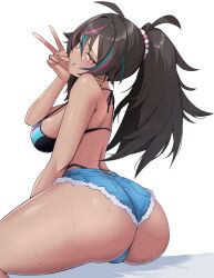 1girls ass_focus big_breasts bra curvy_figure dark_skin female jean_shorts lewd looking_pleasured neon_harper nonbinary peace_sign ponytail sitting smug sweat sweatdrop thick thick_ass thick_thighs virtual_youtuber wide_hips youtube