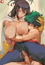 1boy 1girls ai_generated black_hair blush bodysuit breasts_out closed_eyes dominant dominant_female female femdom green_hair hugging hugging_from_behind izuku_midoriya large_breasts larger_female lucakp male massive_breasts milf my_hero_academia nana_shimura nipples patreon patreon_link patreon_logo patreon_reward patreon_url patreon_username penetration penis reverse_cowgirl_position ripped_bodysuit sex shimura_nana sitting sitting_on_lap sitting_on_penis sitting_on_person submissive submissive_male tagme vagina vaginal_penetration vaginal_sex