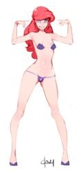 ariel bikini blue_eyes disney disney_princess doxy female long_hair pasties red_hair rough_sketch seashell_pasties small_breasts solo standing the_little_mermaid v