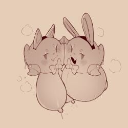 1:1 big_breasts blush bodily_fluids boo_(mario) bow_tie breasts cold-blooded-twilight cuff_links duo fake_cat_ears fake_ears fake_rabbit_ears female genital_fluids genitals ghost hi_res huge_breasts lactating lahla looking_at_viewer mario_bros milk monochrome nintendo not_furry open_mouth peeka pregnant sibling_(lore) sister_(lore) sisters_(lore) spirit twins_(lore) vaginal_fluids vulva