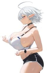 1girls anim_a anima_(togashi) big_breasts breasts clothed clothed_female excercise female female_focus female_only humanoid humanoid_female humanoid_pointy_ears jogging large_boobs large_breasts light-skinned_female light_skin pointy_ears ring rings running sharp_ears side_view solo solo_female solo_focus training