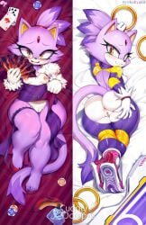 1girls anthro anthrofied anus areola ass barefoot bed big_butt blaze_the_cat blaze_the_rider breasts censored clothed clothing dakimakura dakimakura_design domestic_cat dress felid feline felis female footwear forehead_gem front_and_back fur gem genitals hand_fan hi_res huge_hips krokobyaka laying_on_back laying_on_bed laying_on_stomach lying mammal mosaic_censorship nipples on_back on_bed on_front partially_clothed pink_anus pink_areola pink_nipples pose presenting presenting_hindquarters presenting_vulva purple_body purple_fur sega shoes small_breasts smile solo sonic_(series) sonic_riders sonic_the_hedgehog_(series) text the_murder_of_sonic_the_hedgehog thick_thighs vulva wide_hipped_female wide_hips yellow_eyes