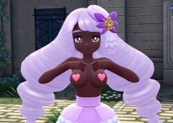 3d ai_generated arms bare_shoulders big_breasts black_body black_female breast_grab breasts breasts_out cleavage dark-skinned_female dark_skin drill_hair enjoying exhibitionism female flower game_freak garden grok hair hair_ornament happy jacinthe_(pokemon) jewelry long_hair looking_at_viewer mostly_nude nintendo nintendo_switch nose nude nude_female perfect_body pink_hair pokegirl pokemon pokemon_legends:_z-a pokemon_za proud_face public public_nudity purple_dress purple_eyes purple_hair shoulders showing_breasts smile smiling solo stomach sweet tits tits_out undressing very_dark_skin very_long_hair yallahs80 yukari_(pokemon)