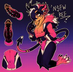 anthro cock dick femboy furry gangster hip_piercing horns knotted_penis lip_piercing male nipple_piercing original_character original_species penis piercings reference_image scalie sheath thicc_ass