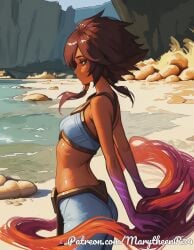 ai_generated beach blue_sky bright brown_eyes brown_hair coast compact_frame horizon long_eyelashes marytheenr34 medium_lips narrow_shoulders ocean outdoor outside oval_face palm_trees paradise relaxing sand sea seascape shore short_wavy_hair slender_build soft_jawline straight_nose subtle_cheekbones summer sunny taliyah tan_skin thin_eyebrows tropical vacation water waves