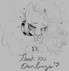 bodily_fluids bowl broken broken_horn collar cum cum_drip cum_on_face cum_on_tongue cum_string dominismortis drinking_cum eyebrows eyelashes female feral furry hasbro heart-shaped_pupils heart_symbol hi_res hooves horn looking_at_viewer looking_pleasured loving_gaze makeup mammal mascara mascara_tears messy_hair mind_break mind_broken monochrome my_little_pony my_little_pony_friendship_is_magic mythological_creature mythological_equine open_mouth pet_bowl petplay pony rarity_(mlp) running_mascara runny_makeup saliva seductive seductive_look seductive_smile simple_background smile smiling_at_viewer snot_bubble solo solo_female sweat teeth tongue tongue_out unicorn