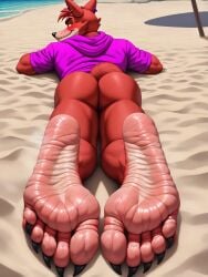 ass barefoot beach black_toenails feet five_nights_at_freddy's foot_fetish fox foxy_(fnaf) fuealahomg fur furry furry_only male_only muscles muscular_male shy smile soles toenails toes wrinkled_feet wrinkled_soles