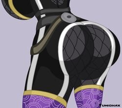 1girls alien alien_girl ass big_butt bioware bodysuit clothed_female mass_effect quarian sideboob simple_background solo solo_female solo_focus tali'zorah_nar_rayya thick_thighs tumiohax