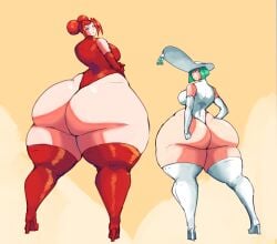 2girls ass female huge_ass huge_thighs leotard maxhp_(verdazin) thick_thighs thighs verdazin