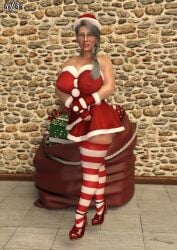 3d 3d_(artwork) big_breasts big_nipples braid braided_hair christmas christmas_outfit curvy curvy_figure daz_studio elderly_female gilf glasses grey_hair mature mature_female milf mrs._claus nipples_bulge nipples_visible_through_clothing old_woman oofoe santa_dress santa_hat self_upload thick_thighs