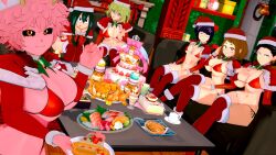 artist_name artist_request christmas christmas_outfit harem kyoka_jiro mina_ashido momo_yaoyorozu my_hero_academia ochako_uraraka tooru_hagakure tooru_hagakure_(visible) tsuyu_asui