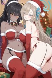 ai_generated asuna_(blue_archive) blue_archive christmas christmas_clothing christmas_outfit karin_(blue_archive)