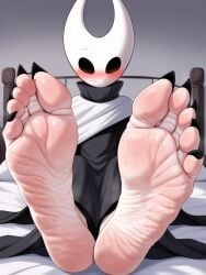 black_body black_toenails feet feet_focus foot_fetish fuealahomg hollow_knight hornet_(hollow_knight) insects muscles shy soles spread_legs spread_toes toenails toes white_background white_bedding wrinkled_feet wrinkled_soles