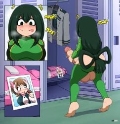 1futa aizalter alternate_version_available ass back_view big_penis blush dickgirl feet frog_girl futa_only futanari green_hair hallway jerking jerking_off large_penis large_testicles long_hair masturbation my_hero_academia ochako_uraraka ochako_uraraka_(hero_outfit) partially_clothed penis pleasure_face public public_indecency public_nudity school spandex steam steamy_breath teenager testicles tight_clothing tongue tongue_out tsuyu_asui tsuyu_asui_(hero_outfit)