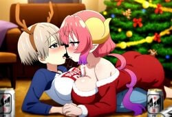 2girls ai_generated big_ass big_breasts big_butt blush blushing_female blushing_profusely breasts_to_breasts breasts_touching breath bubble_ass bubble_butt christmas christmas_clothing christmas_decorations christmas_headwear christmas_ornaments christmas_outfit christmas_present cleavage crossover deep_cleavage dripping drunk drunk_female drunk_sex drunk_yuri duo duo_female female female_only huge_ass huge_breasts ilulu_(dragon_maid) kissing kobayashi-san_chi_no_maidragon large_breasts massive_breasts miss_kobayashi's_dragon_maid narrow_waist open_mouth saliva saliva_drip saliva_trail self_upload sweatdrop sweating sweaty sweaty_body sweaty_breasts sweaty_butt thick_thighs tongue tongue_kiss uzaki-chan_wa_asobitai! uzaki_hana wide_hips yeetyboi5000 yuri yuri