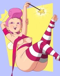 1girls arms_up ass breasts christmas earrings feet half-closed_eyes legs_up nickelodeon nicktoons nipples nude partially_clothed pink_eyes pink_hair pinup ribbon ribbon_bondage simple_background sitrusimp stockings the_fairly_oddparents toeless_legwear wand wanda wanda_fairywinkle-cosma