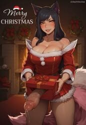 1futa ahri ai_generated animal_ears animal_tail big_breasts black_hair civitai erikochan fireplace fox_ears fox_tails front_view futanari gift_box holding_gift huge_cock indoors league_of_legends long_hair looking_at_viewer naughty_face penis penis_in_box precum precum_drip riot_games santa_costume self_upload solo standing uncensored veiny_penis whisker_markings xmas yellow_eyes