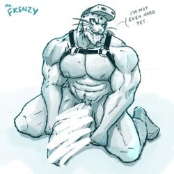 anthro balls bara barazoku beard big_balls big_penis facial_hair flaccid harness male male_only marine monochrome mr._frenzy muscles muscular my_hero_academia nude penis seal selkie_(my_hero_academia) solo solo_male spotted_seal