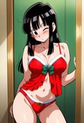 ai_generated chichi christmas christmas_outfit dragon_ball_z tagme wink winking_at_viewer