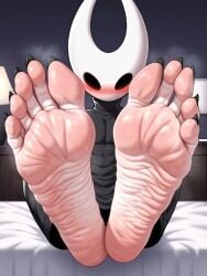 black_body black_toenails feet feet_focus foot_fetish fuealahomg hollow_knight hornet_(hollow_knight) insects muscles pink_soles shy simple_background soles spread_legs spread_toes toenails toes wrinkled_feet wrinkled_soles