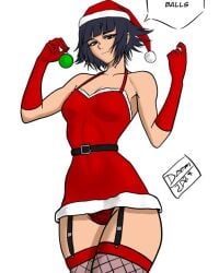 1girls artist_request black_hair bleach breasts christmas christmas_outfit female female_only soifon