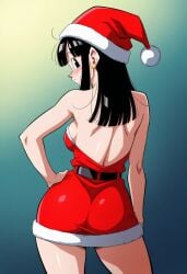 ai_generated chichi christmas christmas_outfit dragon_ball_z looking_at_viewer looking_back tagme