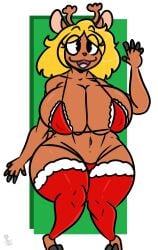 big_breasts breasts cleavage deltarune female furry huge_breasts kingretrokirby noelle_holiday tagme thick_thighs wide_hips